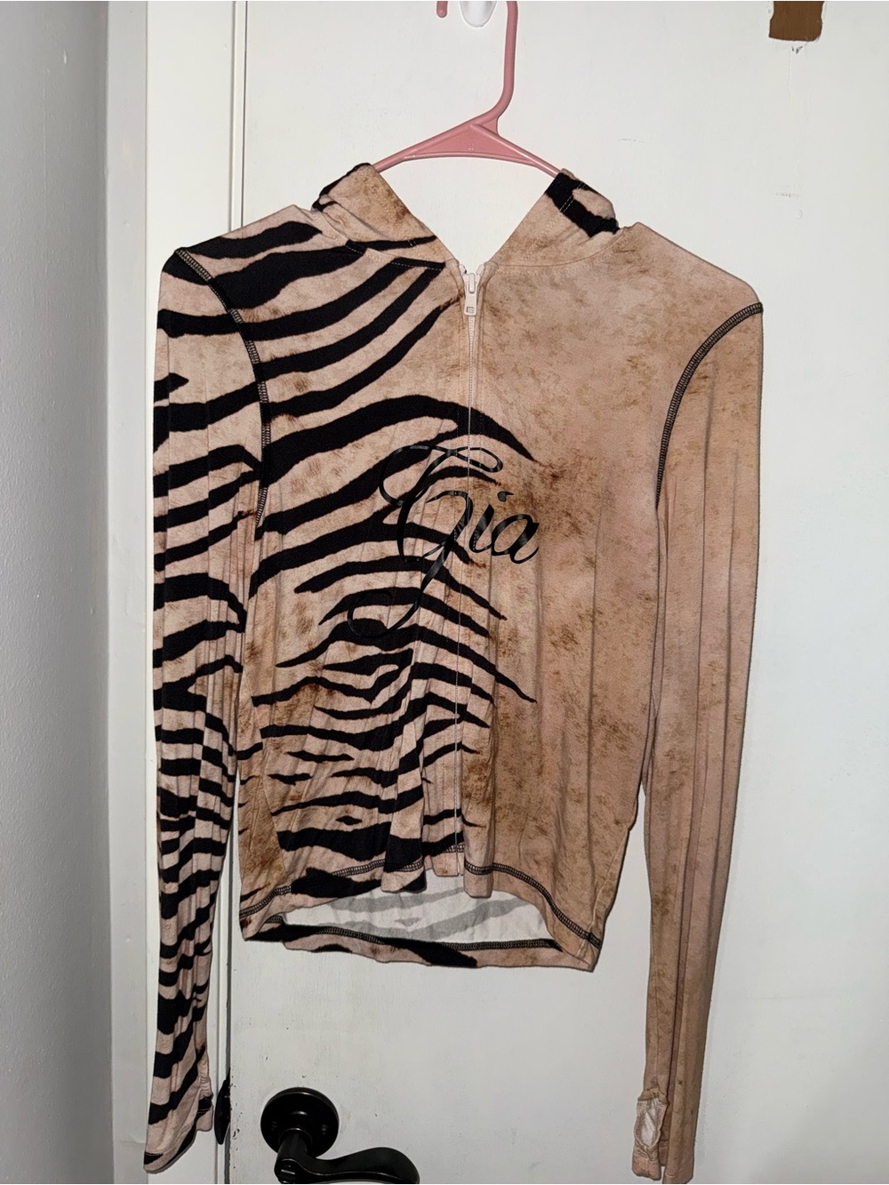 I am Gia - Blare hoodie Beige Zebra-Print Hooded Top